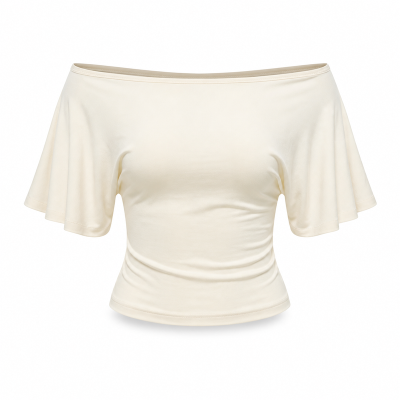 Off-Shoulder Top in Creme, freigestellt