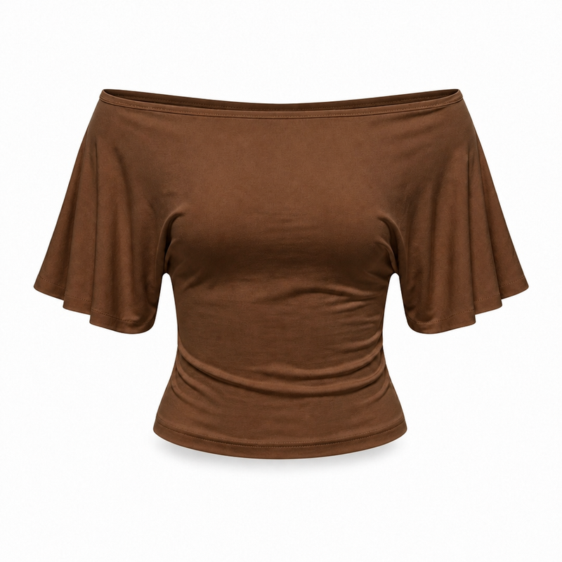 Off-Shoulder Top in Braun, freigestellt