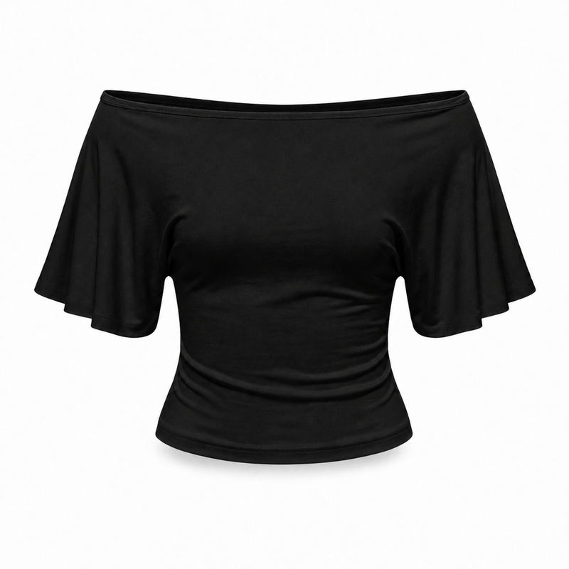 Off-Shoulder Top in Schwarz, freigestellt