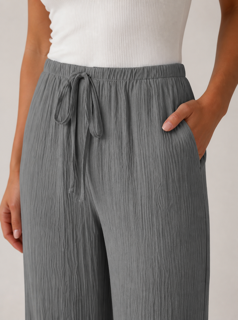 Weite Jogginghose aus Musselin, Detail Bund
