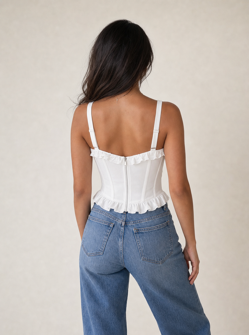 Rüschen-Corsage Top, Detail Rücken mit Reißverschluss